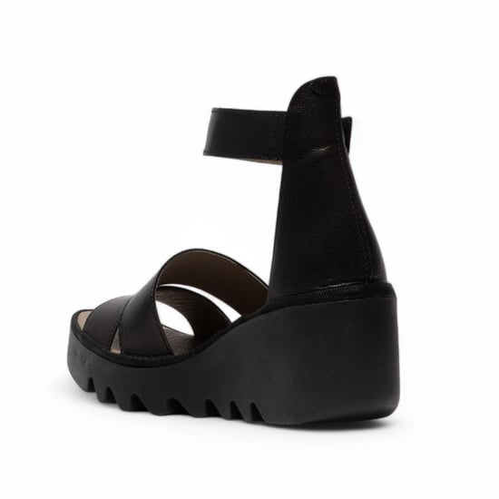 Sandalias de cuña tipo alpargatas Fly London BONO290FLY de piel mousse negra para mujer - Image 3