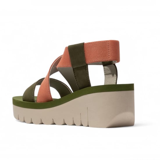 Sandalias de plataforma con cuña y tacón de cuña Cupido de piel verde y oro rosa YABI922FLY para mujer de Fly London - Image 3