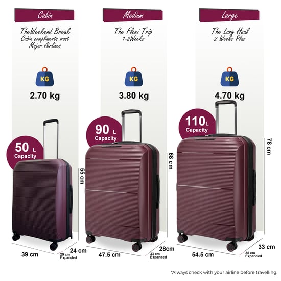 Maleta rígida expandible de polipropileno burdeos con 8 ruedas para viaje, vacaciones y cabina - Image 2