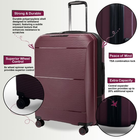 Maleta rígida expandible de polipropileno burdeos con 8 ruedas para viaje, vacaciones y cabina - Image 3