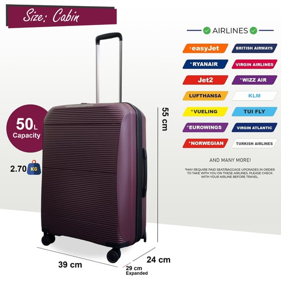 Maleta rígida expandible de polipropileno burdeos con 8 ruedas para viaje, vacaciones y cabina - Image 4