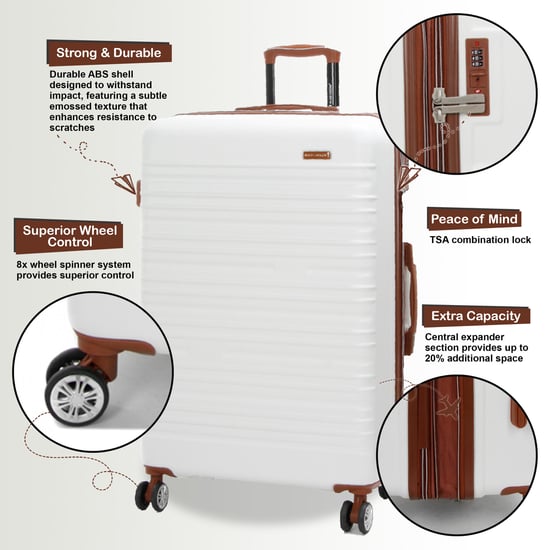 Maleta rígida expandible de ABS de 8 ruedas en color blanco crema, robusta, juego de equipaje de viaje - Image 3