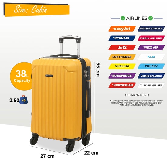 Maleta de cabina rígida de ABS amarilla con 8 ruedas para viaje - Image 4