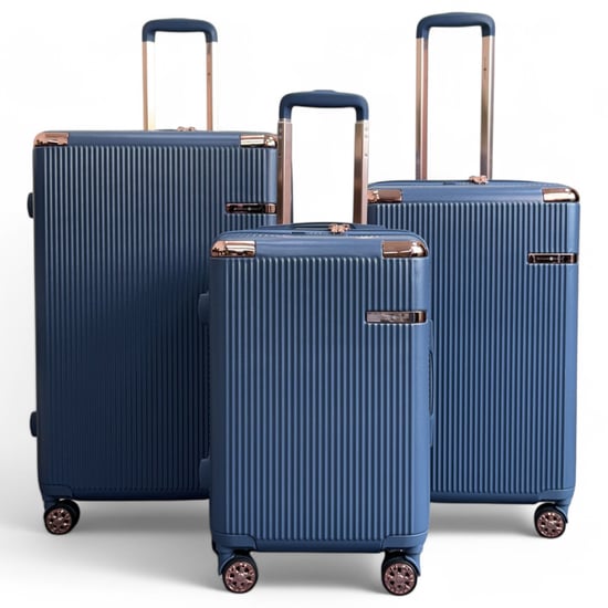 Maleta de cabina de viaje expandible azul marino con carcasa rígida y 8 ruedas - Image 1