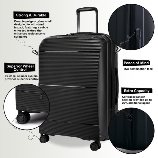 Maleta rígida expandible de polipropileno negro con 8 ruedas para viaje, vacaciones y cabina - Image 3