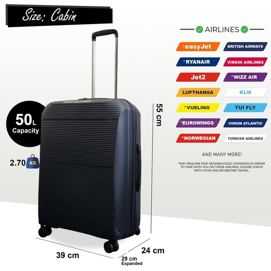 Maleta rígida expandible de polipropileno negro con 8 ruedas para viaje, vacaciones y cabina - Image 4