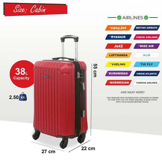Maleta de cabina rígida de ABS roja con 8 ruedas para viaje - Image 4