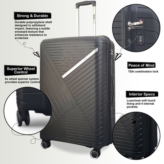 Maleta rígida robusta negra de 8 ruedas para viajes y vacaciones - Image 3