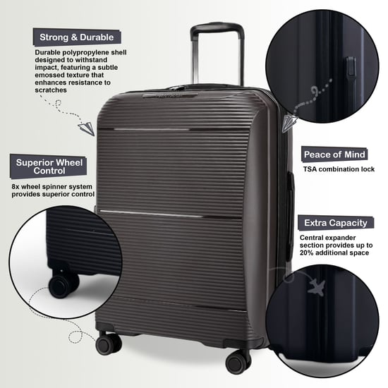 Maleta rígida expandible de polipropileno gris con 8 ruedas para viaje, vacaciones y cabina - Image 4