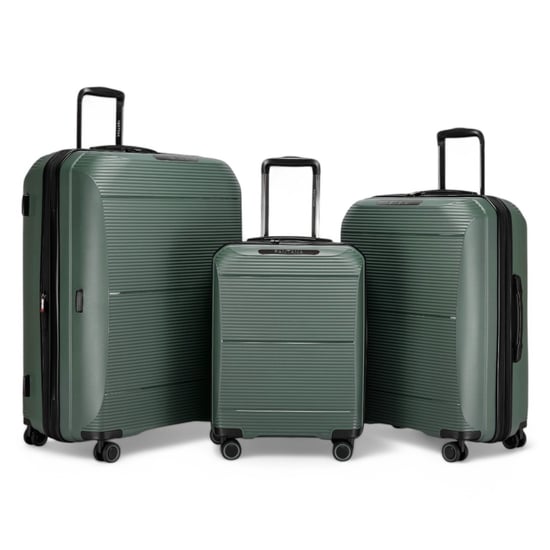 Maleta rígida expandible de polipropileno verde oliva con 8 ruedas para viaje, vacaciones y cabina - Image 1