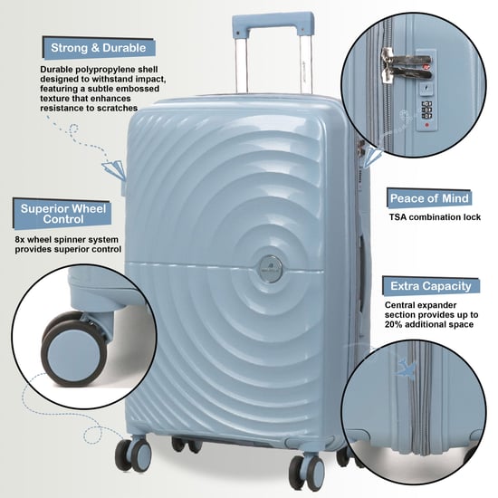 Maleta de cabina rígida expandible azul cielo con 8 ruedas - Image 3