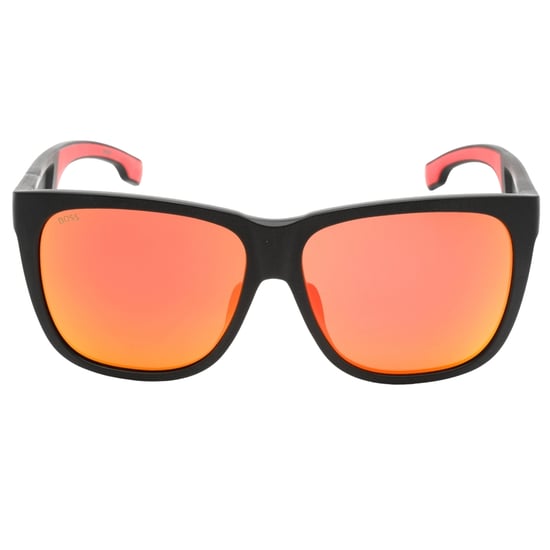 Hugo Boss gafas de sol negras con lentes multicapa rojas - Image 1
