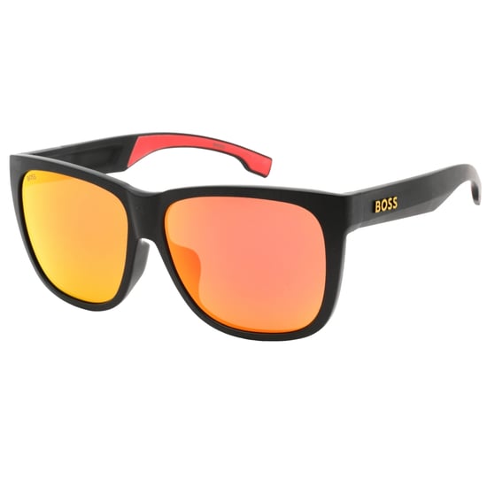 Hugo Boss gafas de sol negras con lentes multicapa rojas - Image 2