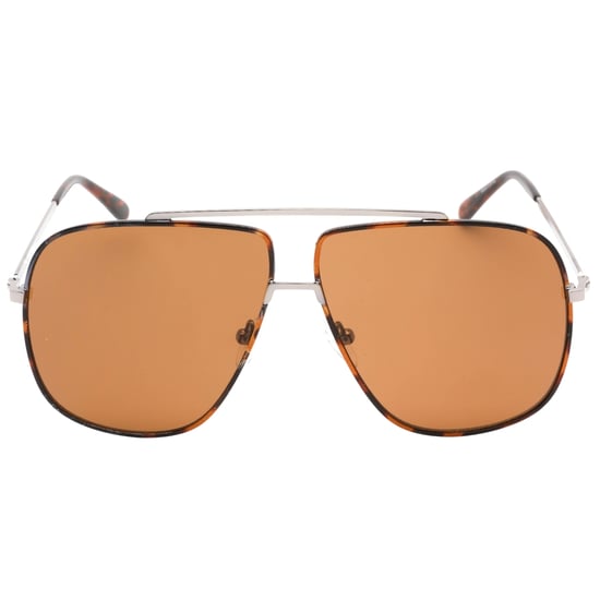 Guess Gafas de sol plateadas de rutenio claro brillante con lentes marrones - Image 1