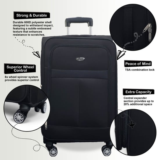 Maleta de cabina de viaje expandible de carcasa blanda negra con 8 ruedas - Image 3