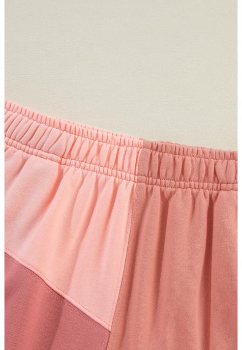 Conjunto de manga larga con estampado en bloques de color y pantalones cortos de flor de durazno - Image 5