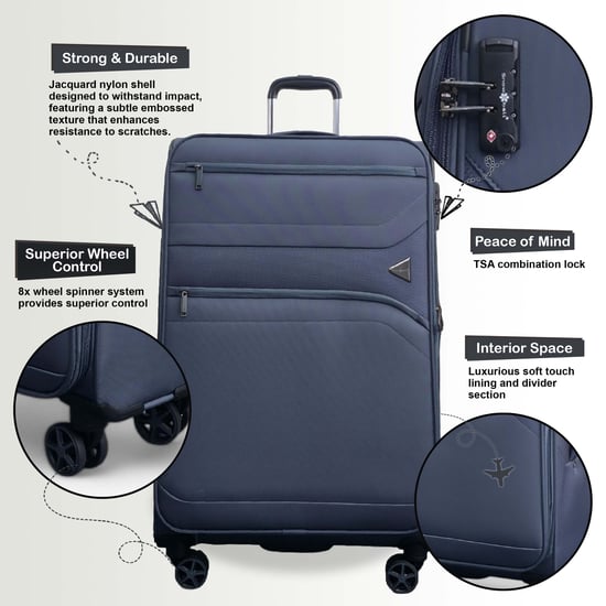 Maleta de cabina Soft Shell gris de nailon de 55 x 37 x 20 cm, apta para Easyjet y Ryanair. - Image 3