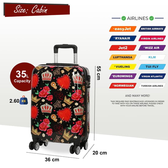 Maleta rígida expandible con estampado de rosas negras y 8 ruedas - Image 5