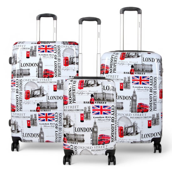 Maleta de cabina expandible rígida con estampado de Londres en blanco y 8 ruedas - Image 1