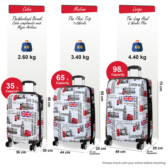 Maleta de cabina expandible rígida con estampado de Londres en blanco y 8 ruedas - Image 2