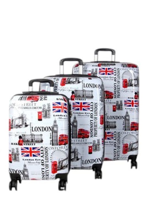 Maleta de cabina expandible rígida con estampado de Londres en blanco y 8 ruedas - Image 4