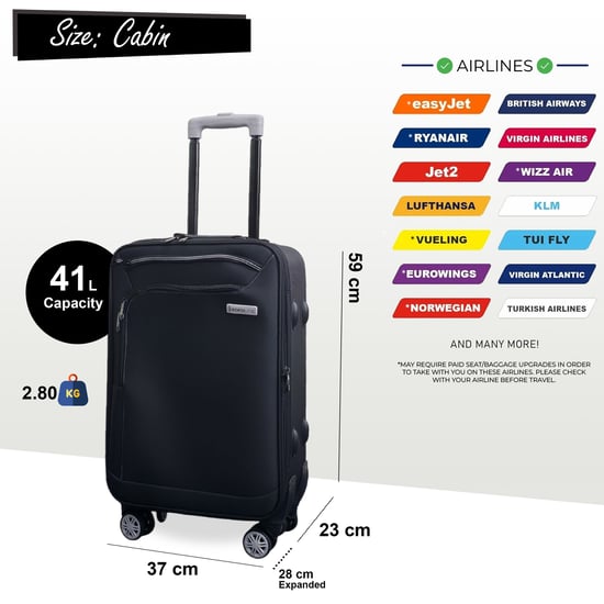 Maleta de cabina Soft Shell 59 x 37 x 23 cm Equipaje Adecuado para Easyjet, Ryanair - Image 2