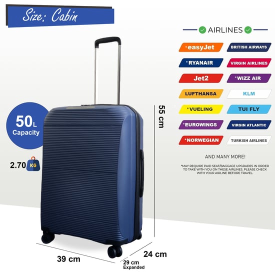 Maleta de cabina rígida expandible de PP de 55 x 39 x 24 cm. Apta para Easyjet y Ryanair. - Image 2