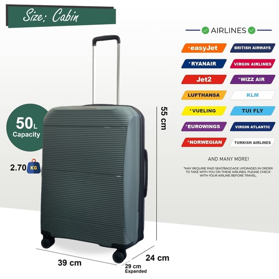 Maleta de cabina rígida expandible de PP de 55 x 39 x 24 cm. Apta para Easyjet y Ryanair. - Image 2