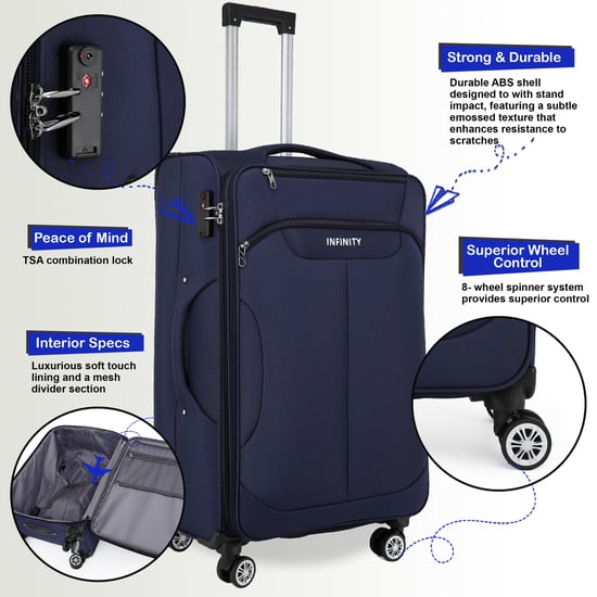 Maleta de carcasa blanda azul con 8 ruedas, equipaje de mano ligero TSA para viaje en cabina - Image 3