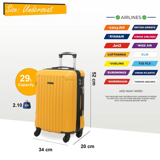 Maleta rígida de cabina de ABS amarilla con 8 ruedas y compartimento para equipaje de mano bajo el asiento - Image 2