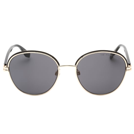 Marc Jacobs gafas de sol redondas grises con lentes negros y dorados - Image 1