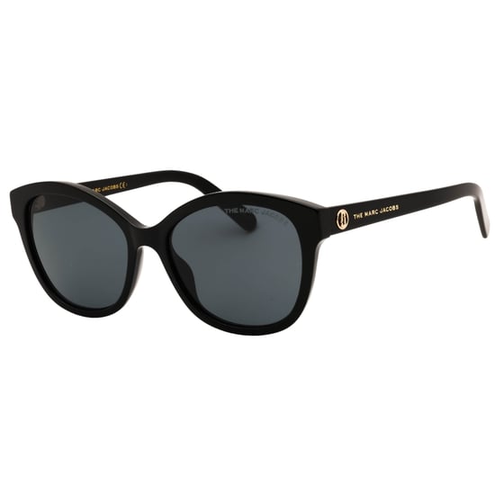 Marc Jacobs gafas de sol negras con lentes grises y logo dorado - Image 2