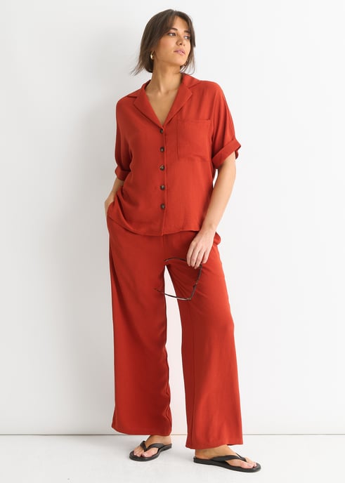 Pantalones de pata ancha con cintura elástica en óxido - Image 3