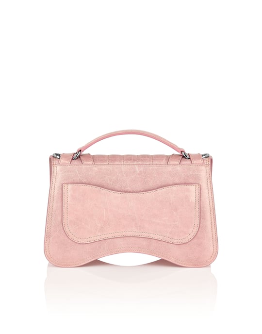 Shiny Crackle Leather Belt Handle Bag Medium Hexagon - Image 4