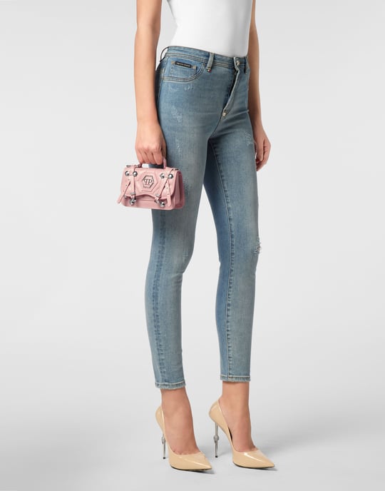Shiny Crackle Leather Belt Handle Bag Small Hexagon - Image 3