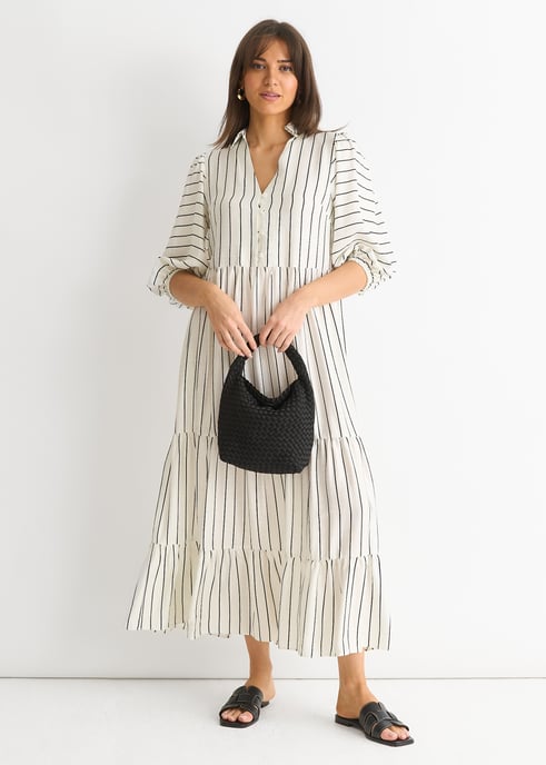 Maxivestido Smock de Viscosa a Rayas Blanco - Image 1