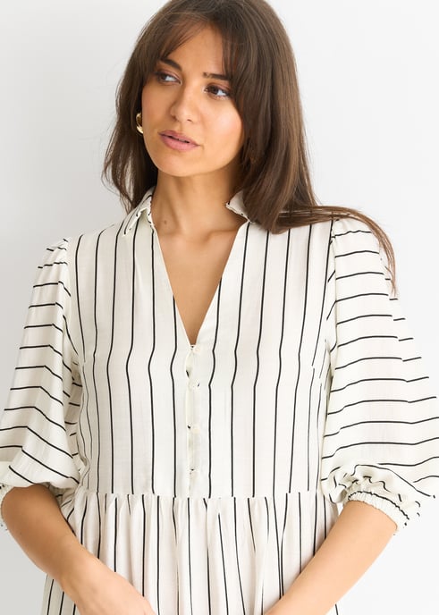 Maxivestido Smock de Viscosa a Rayas Blanco - Image 2
