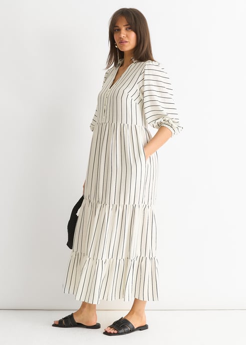 Maxivestido Smock de Viscosa a Rayas Blanco - Image 3