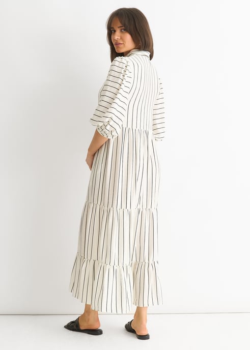 Maxivestido Smock de Viscosa a Rayas Blanco - Image 4