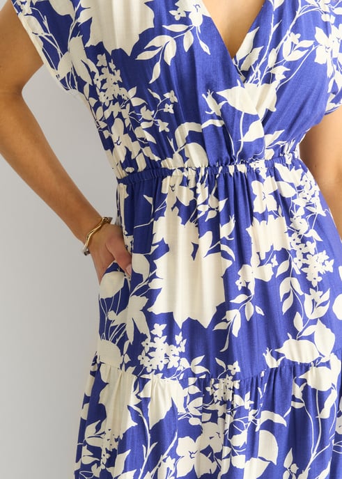 Maxivestido floral azul con cintura elástica - Image 2