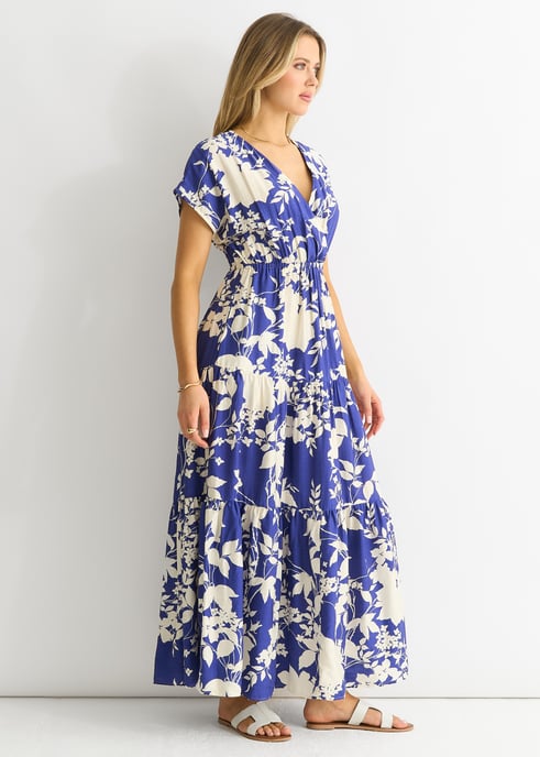 Maxivestido floral azul con cintura elástica - Image 3