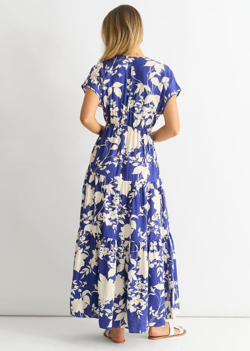 Maxivestido floral azul con cintura elástica - Image 4