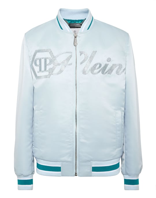 Satin Bomber Jacket Logo Strass - Image 1