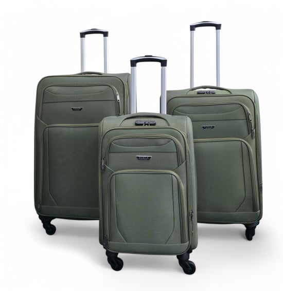 Maleta de viaje ligera de nailon color caqui con 4 ruedas y carcasa blanda para vacaciones - Image 1