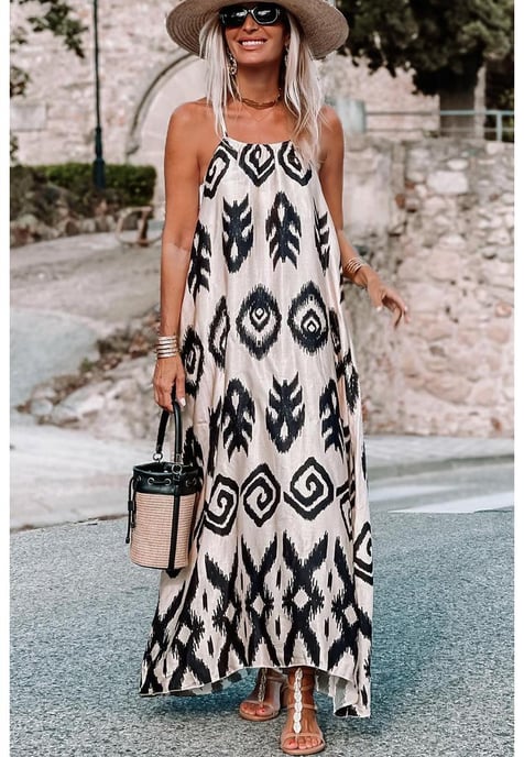 Vestido de verano de moda con estampado azteca negro western - Image 2