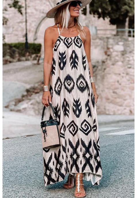 Vestido de verano de moda con estampado azteca negro western - Image 3