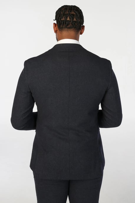 Blazer formal de tweed en mezcla de lana azul marino para hombre - Image 3