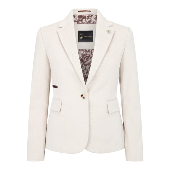 Blazer de tweed de mezcla de lana color crema de corte entallado para mujer - Image 1