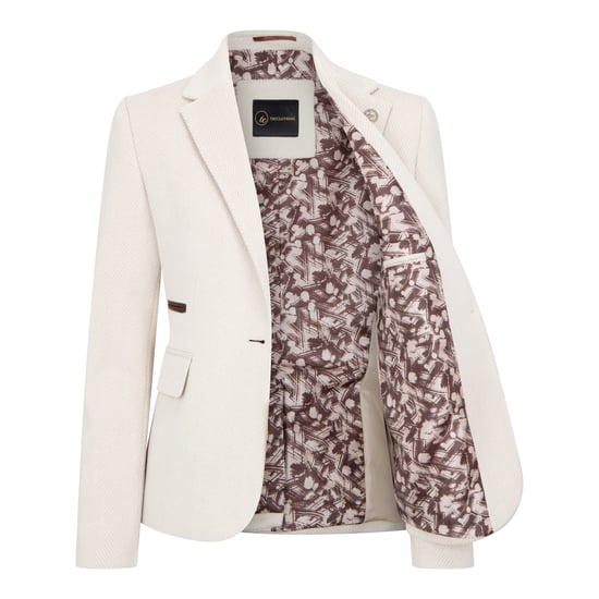 Blazer de tweed de mezcla de lana color crema de corte entallado para mujer - Image 3