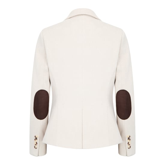 Blazer de tweed de mezcla de lana color crema de corte entallado para mujer - Image 6